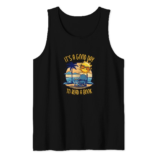 Beach Book Summer Reading Sun Tropical Ocean Bookworm Sunset Tank Tops