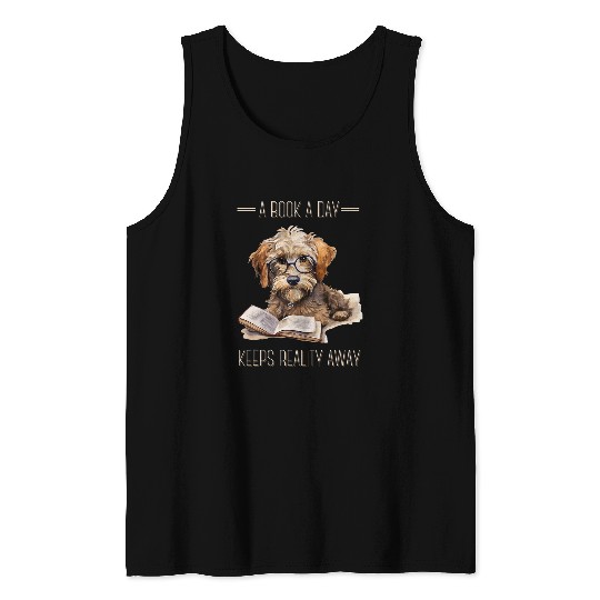 A Book A Day Keeps Reality Away Reading Puppy Dog Tank Tops