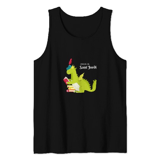 Hand Drawn Diada De Sant Jordi with Dragon Reading Book Tank Tops