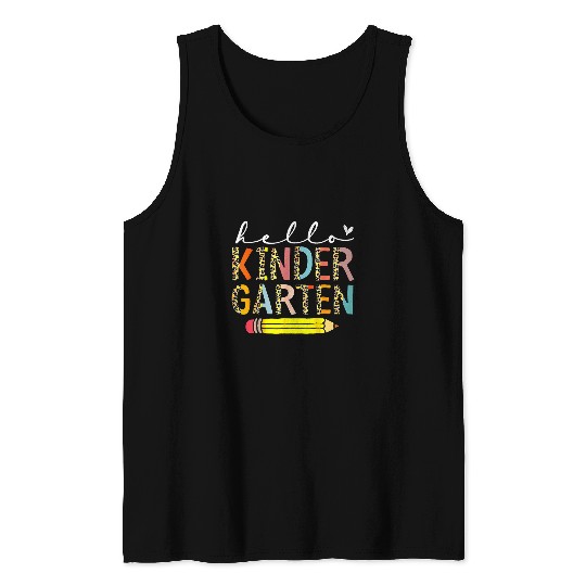 Hello Kindergarten Leopard Back To School Teacher Student Tank Tops