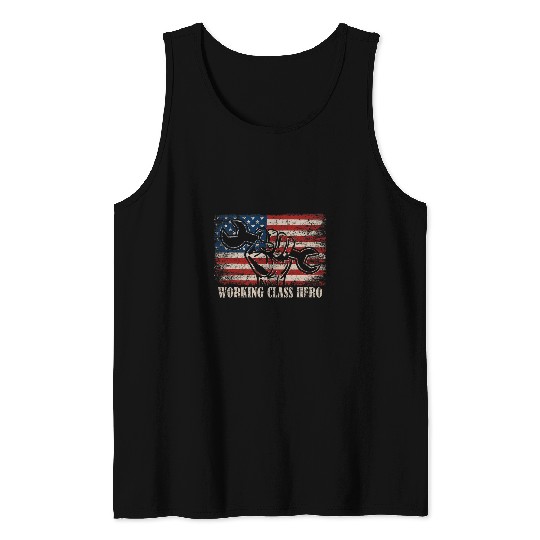 US Flag Worker Labor Day American Working Class Hero Tank Tops
