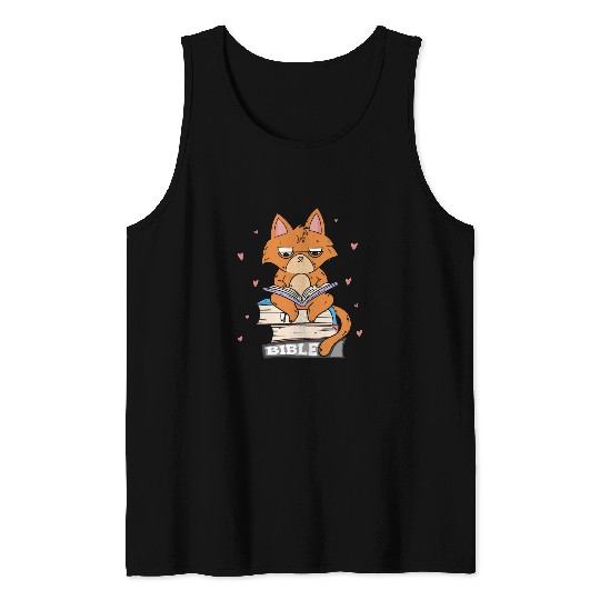 Bible Reader Cute Cat Holiday Bookworm World Book Day Tank Tops