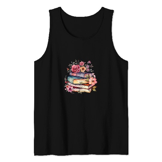 Books Flowers Love Spring Pastel Reading Tank Tops