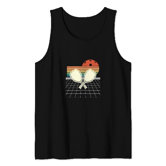 Aesthetic Retro Pickleball Paddle Sunset Tank Tops