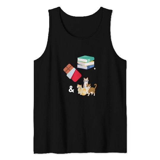 Books Chocolate Cats Cute Book Lover Tank Tops