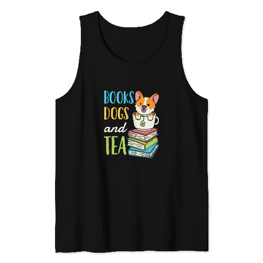 Books Dogs Tea Weekend Reading Book Lover Pet Animal Tank Tops