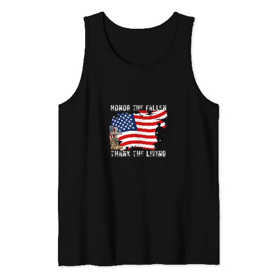 Honor The Fallen Thank The Living Memorial Day US Flag Tank Tops