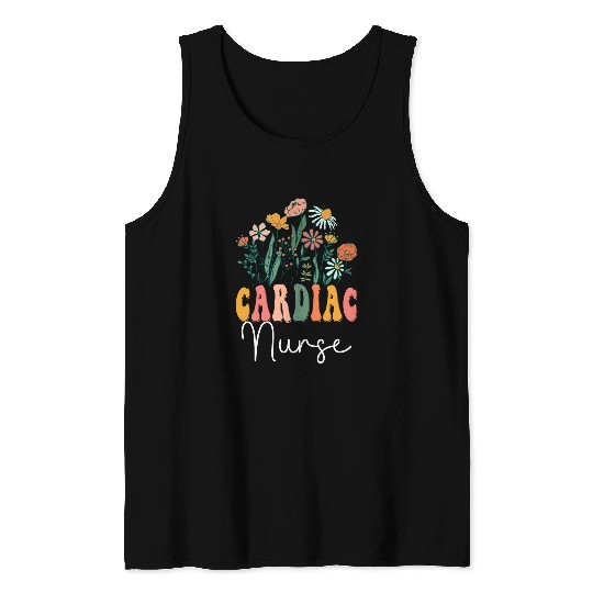Retro Groovy floral Cardiac nurses Wildflower Tees For Women Tank Tops