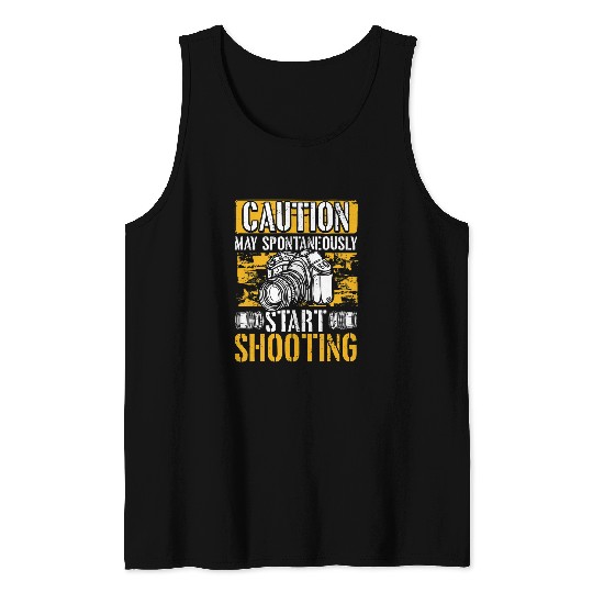 photographer humor caution camera lense photography Tank Tops