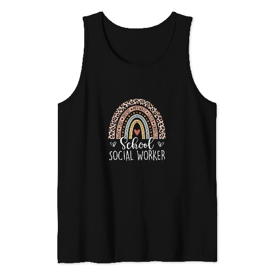 School Social Worker SSW Rainbow Leopard Print Social Work Tank Tops