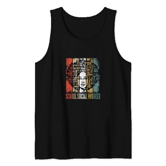 School Social Worker Afro African Women Black History Month Tank Tops