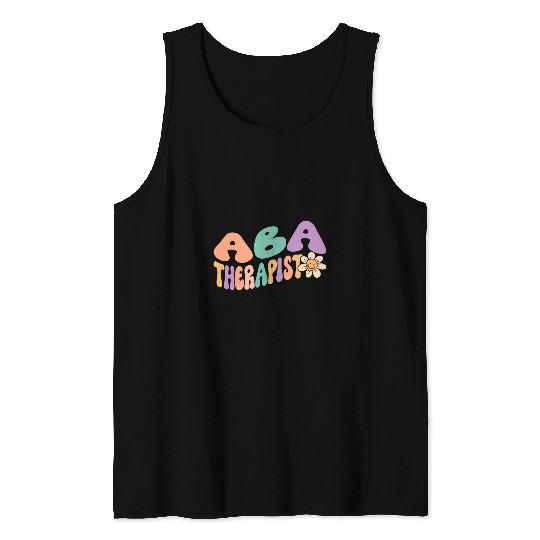 Groovy Retro ABA Therapist Cute Daisy Flower Tank Tops