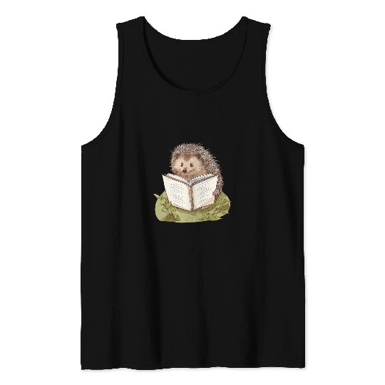 Hedgehog Reading A Book Cute Cottagecore Aesthetic Tank Tops