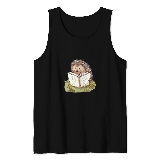 Hedgehog Reading A Book Cute Cottagecore Aesthetic Tank Tops