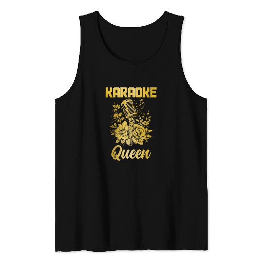 Karaoke Queen Singer vintages Microphone Flowers Singing Girl 1 Tank Tops