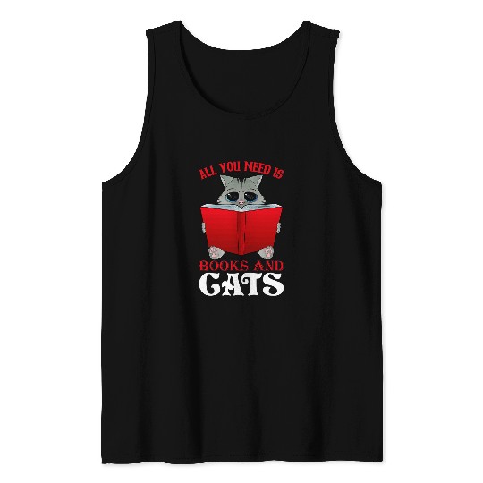 Funny Book Lover Nerd Reading Teacher Bookworm Ladies Cat Tank Tops