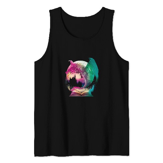 fantasy Bookworm Book Dragon Reader Library Tank Tops