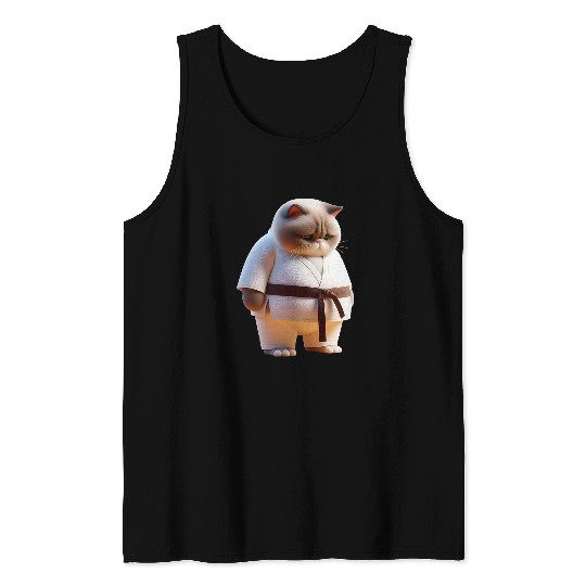 Cute Fat Chubby Fluffy Kawaii Sad Karate Cat Men Women Kids Tank Tops