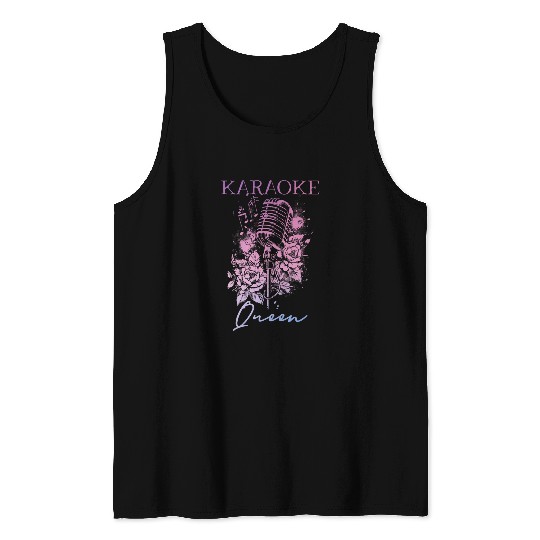 Karaoke Queen Singer vintages Microphone Flowers Singing Girl 3 Tank Tops