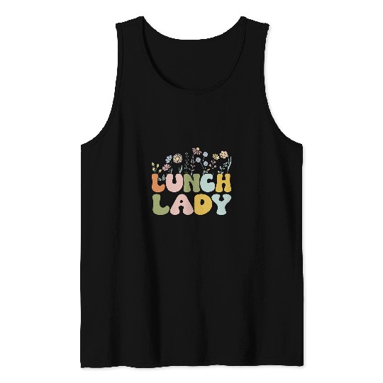 Retro Lunch Lady Wildflower Daisy School Cafeteria Worker Tank Tops