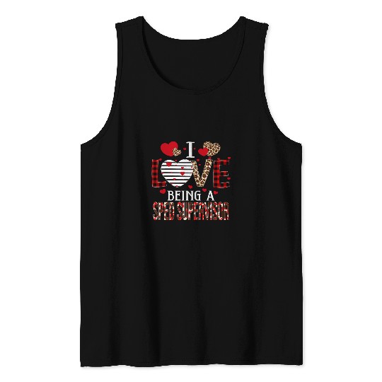 I Love Being A Sped Supervisor Red Plaid Hearts Valentines Tank Tops