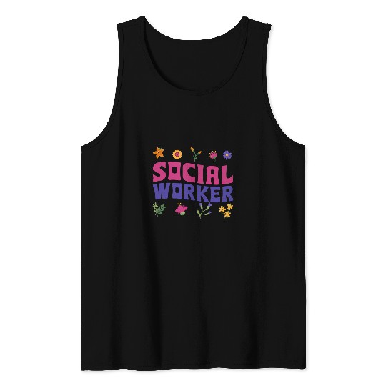 Cute Social Worker Floral Design School Counselor Service Tank Tops