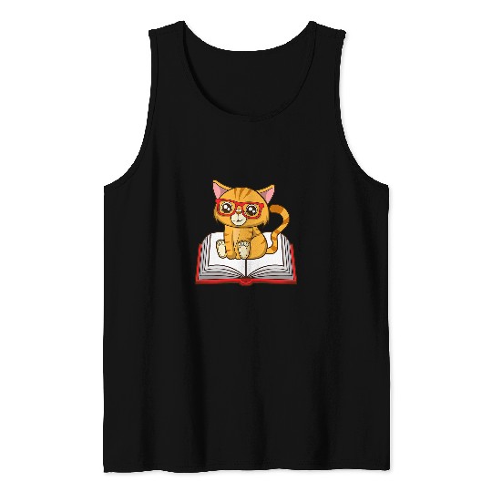 Funny Cat Book Club Reading Literature Tank Tops