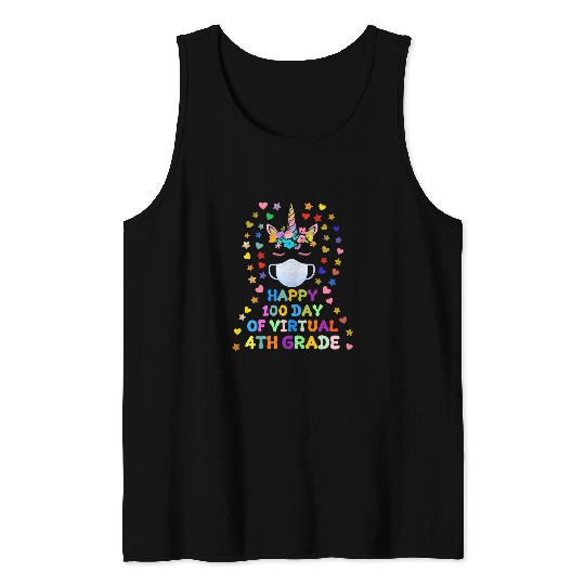 Happy 100 Days Of Virtual 4th Grade Teacher Student Unicorn Tank Tops