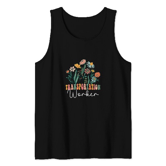 Retro Groovy floral Transportation Worker Wildflower Tees Tank Tops