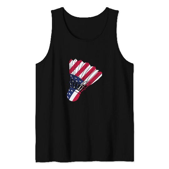 Funny Badminton American Flag 4th of July Lover Gift Tank Tops