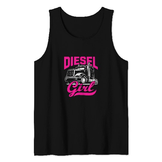 Truck Driver Women Trucker Big Rig Semi Diesel Girl Pink Tank Tops