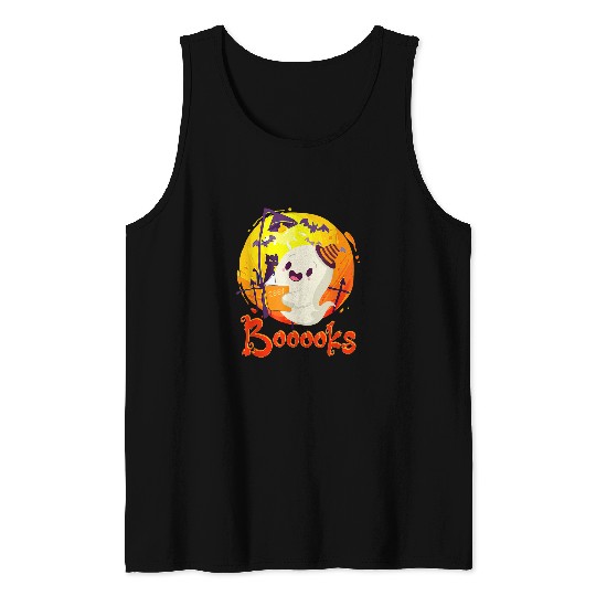 Booooks ghosts Halloween Teacher Book Library Reading Tank Tops