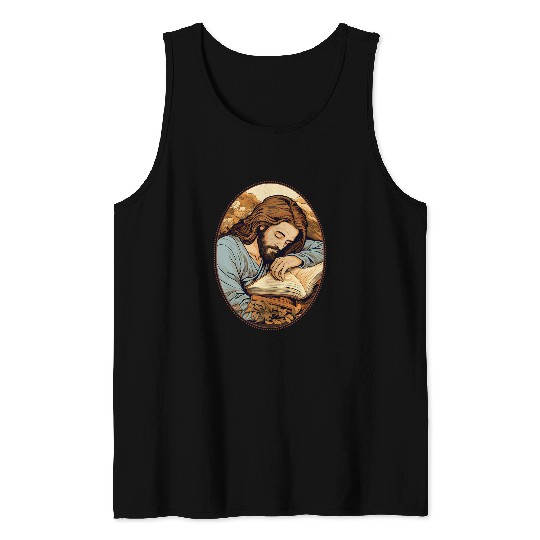 Jesus Snuggling Book Christian Literary Humor Cute Religious Tank Tops