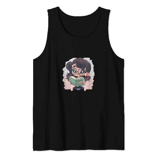 Anime Girl Book Manga Reader Chibi Japanese Otaku Auroracore 1 Tank Tops