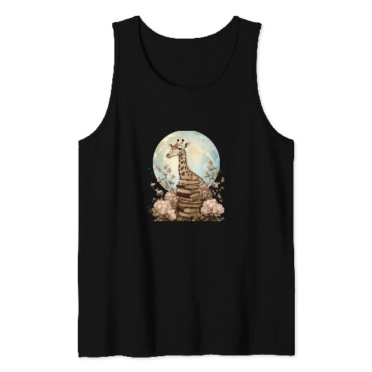 Flowers Cottagecore Giraffe Moon Read Book Lover Bookworm Tank Tops