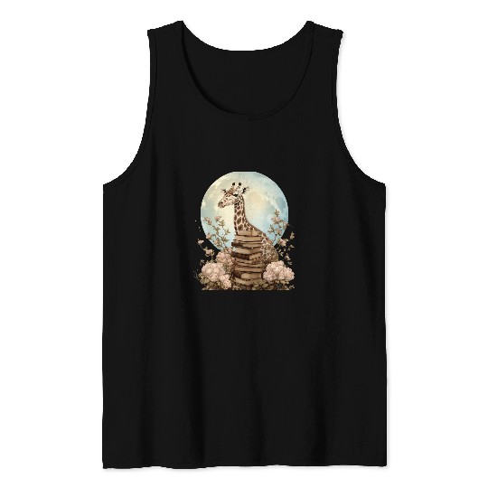 Flowers Cottagecore Giraffe Moon Read Book Lover Bookworm Tank Tops