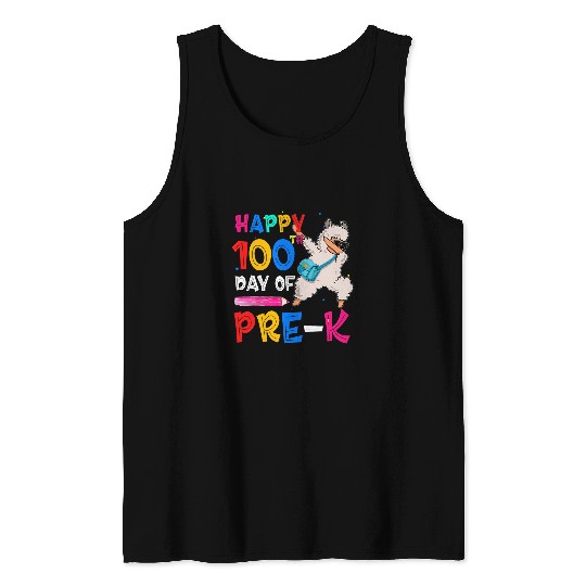 Happy 100th Day Of PreK Llama Kid Student Teacher Tank Tops