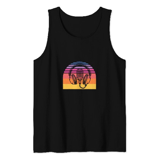 vintages Singer Vocalist Musician Retro Microphone Headphone 18 Tank Tops