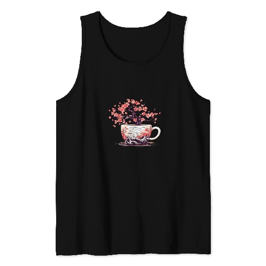 Coffee Books And Cherry Blossoms Reading Tea 3 Tank Tops