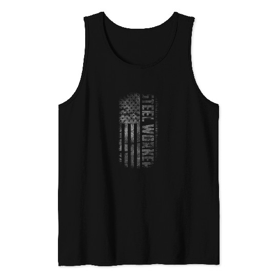 Steel Worker Distressed American Flag Proud American Tank Tops