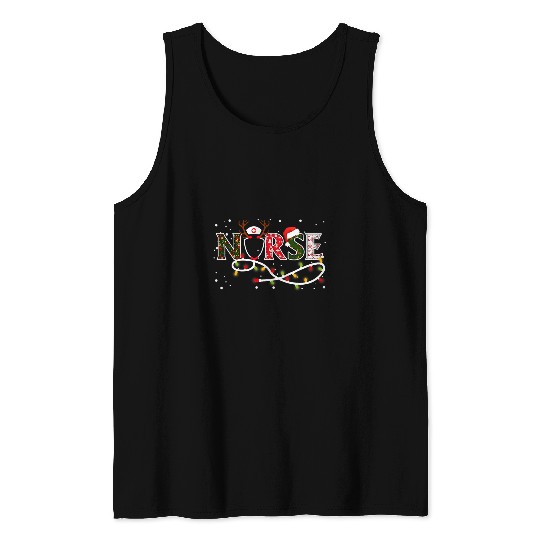 nurses Christmas Light Funny nurses Stethoscope Reindeer Santa Tank Tops
