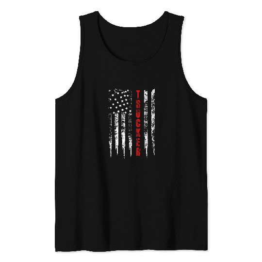 Trucker American Flag US Truck Driver 18 Wheeler Tank Tops