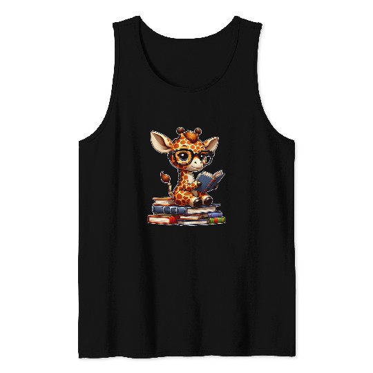 Funny giraffe reading Bookworm Book Lovers Tank Tops