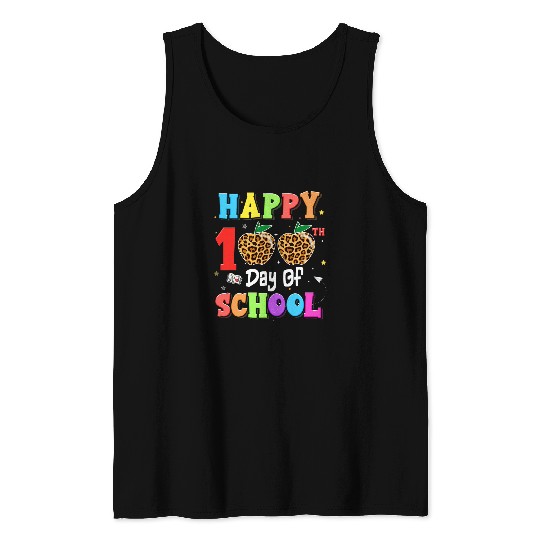 Happy 100th Day Of School Leopard Print Gift Teacher Student Tank Tops