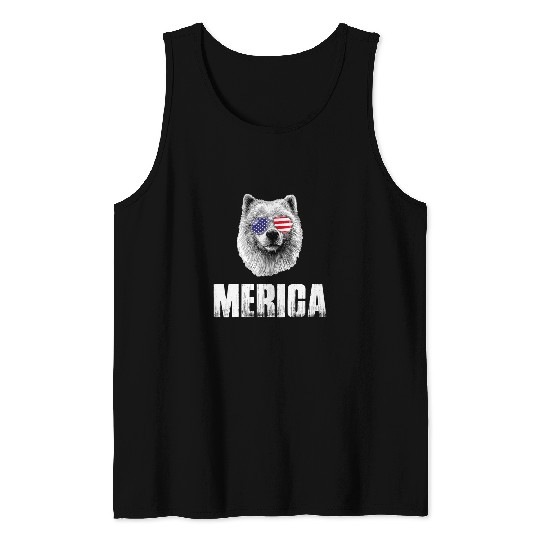 usa american flag us patriotic merica american eskimo dog Tank Tops