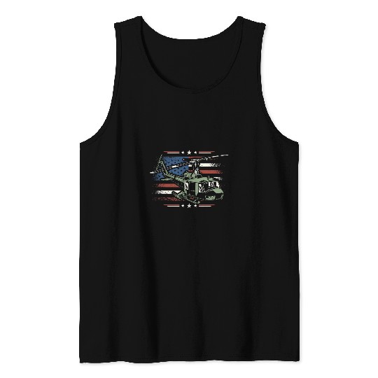 USA Helicopter Pilots Fly Helicopter American Flag Tank Tops