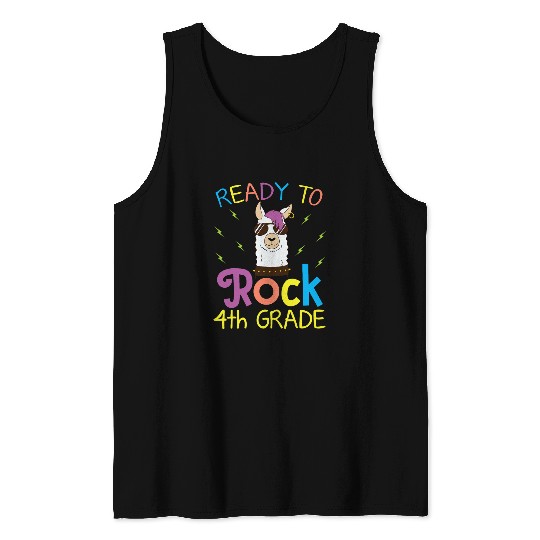 Llama Student Ready To Rock 4th Grade First Day Of School Tank Tops