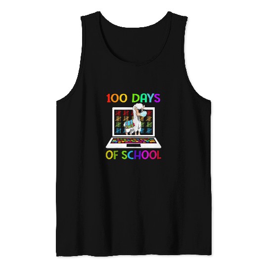 Llama 100 Days Of School Virtual Learning Online Kids Boy Tank Tops