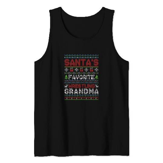 Ugly Christmas Sweater Style Funny Wrestling Grandma Tank Tops