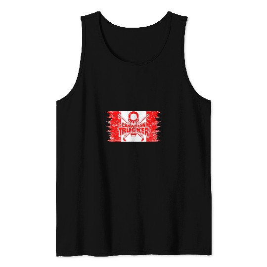 Proud Canadian Trucker Crossed Stacks Trucking Canada Flag Tank Tops